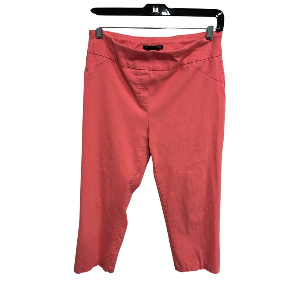 Zac & Rachel Pull On Cropped Capri Pants Coral Sz 10 Flat Front O-Ring Hem
